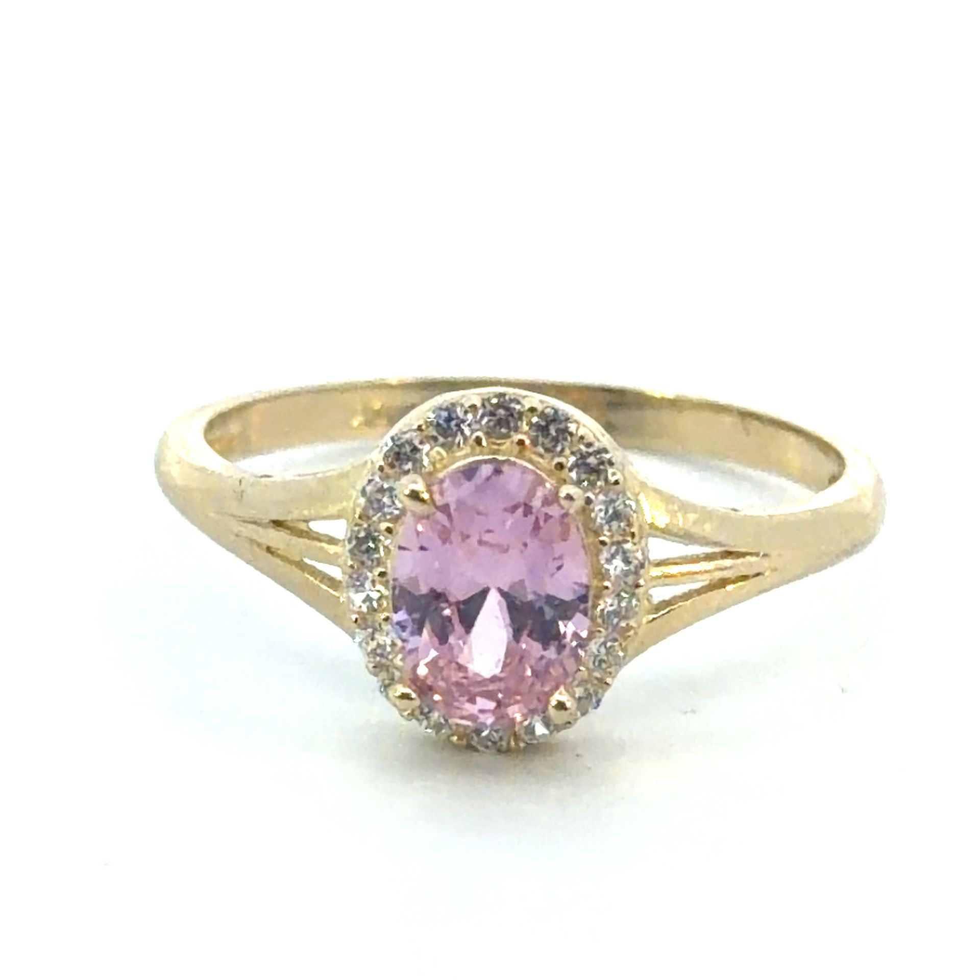 Woman’s Ladies 10k Yellow Gold Pink Oval CZ Cubic Zirconia with Halo Ring Size 6.5 GP3130753
