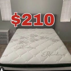 BRAND NEW “LUXURY EURO PILLOW TOP BAMBOO” MATTRESSES 💯 COLCHONES NUEVOS PILLOW TOP 💯  💥12 inches thick 💥   Queen $210❌ $270 With Box Spring 💥  FU