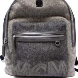 MCM Gray Felt Wool Backpack Unisex Men's Women's - MMK 9AVE52 EP001