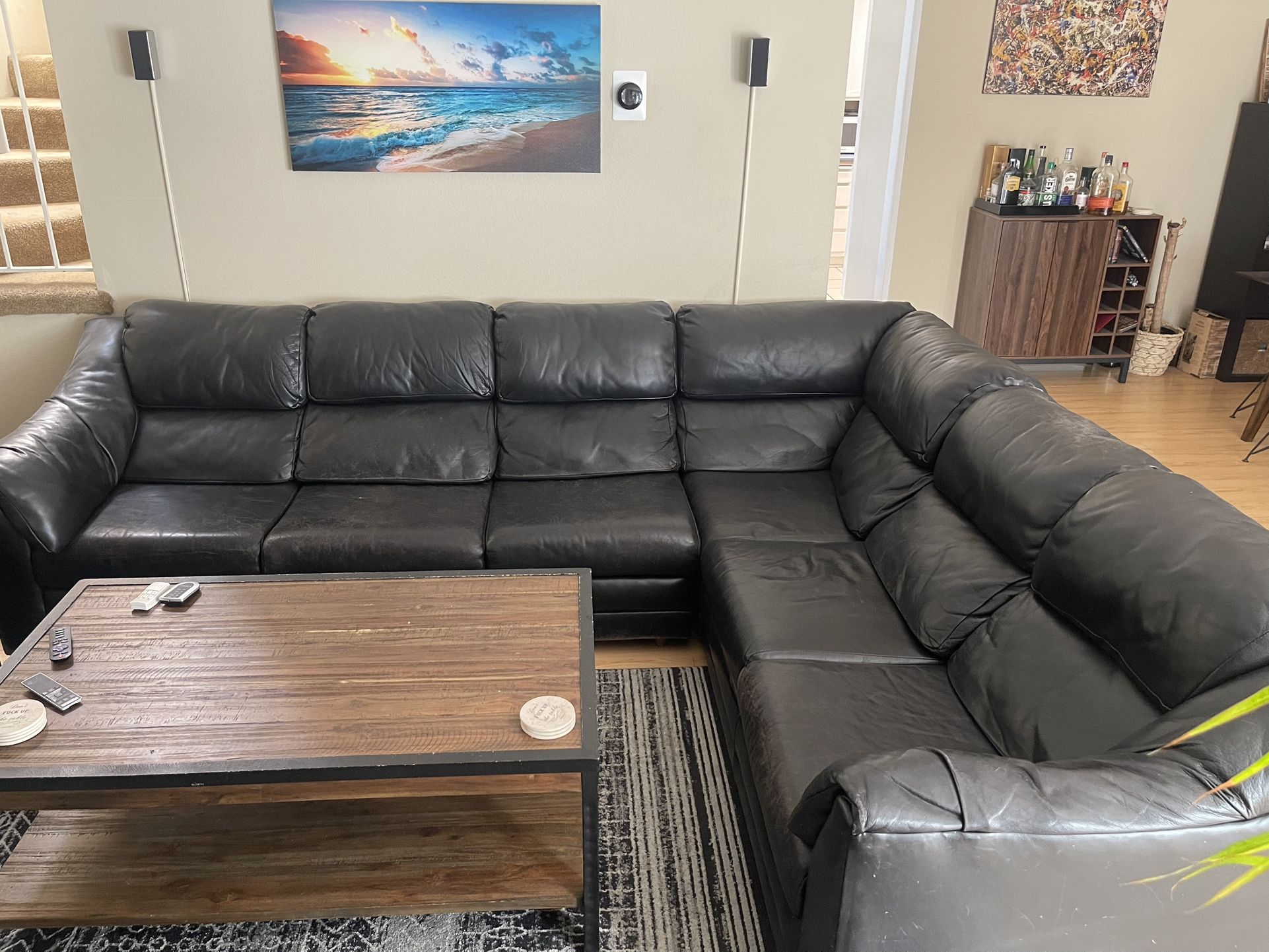 Custom Built Leather Sectional - Black