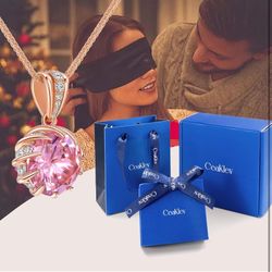 6.0Carat (12.0mm) Round Cubic Zirconia Pendant Necklace 41 Accent Diamond-Cut Stones 18K Gold Platecd Rose Gold Chain Adjustable (18"+2") Women’s Neck