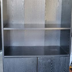 3 Shelf Black Bookcase With Cabinet And Shelf Inside