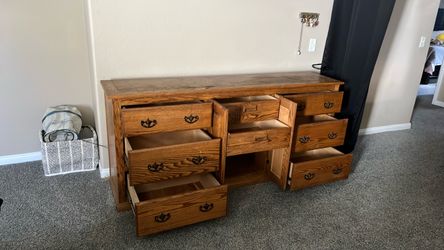 Oak 8 drawer handmade  dresser and 3 drawer matching nightstand