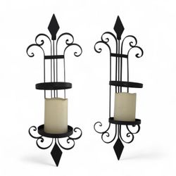 Black Metal Wall Candle Sconces Set of 2