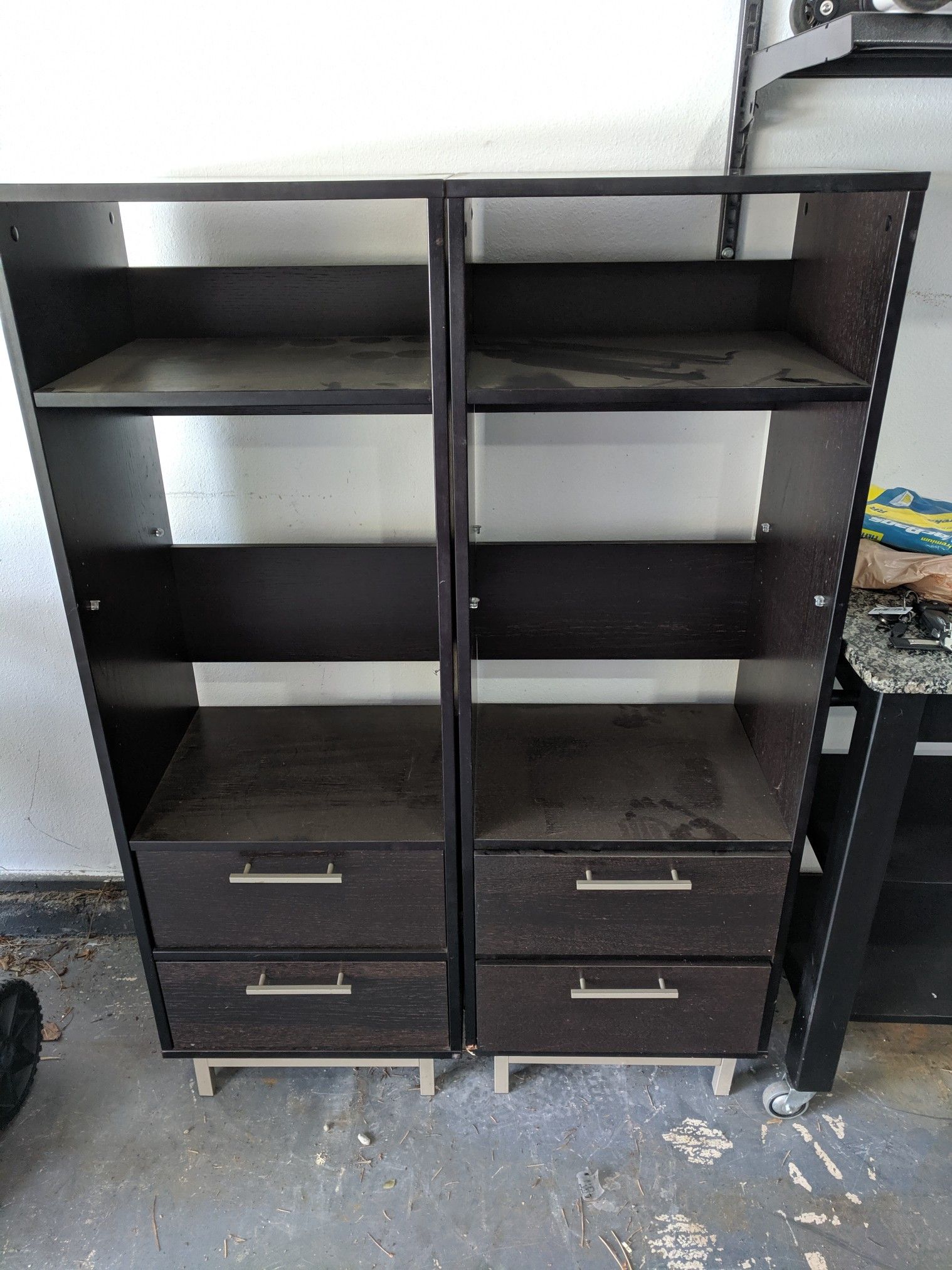 Bookcases or Dinette Storage Shelves with Drawers