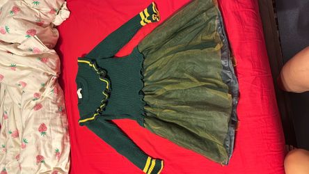 Green Knit and Tulle Dress with Yellow Trim