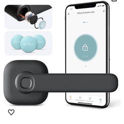 YEEUU Smart Door Lock with Fingerprint, NFC, APP. Stylish Bluetooth Door Lever. Keyless Entry for Your Home, Office, Bedroom or Airbnb (Black, Fingerp