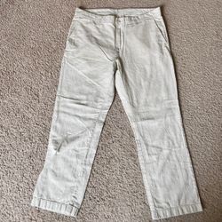 Roundtree & Yorke Gray Chinos Classic Straight-Leg 36W x 29L Linen blend Pants 