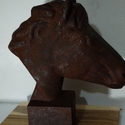 VINTAGE CAST IRON BUST HORSE STATUE 12"