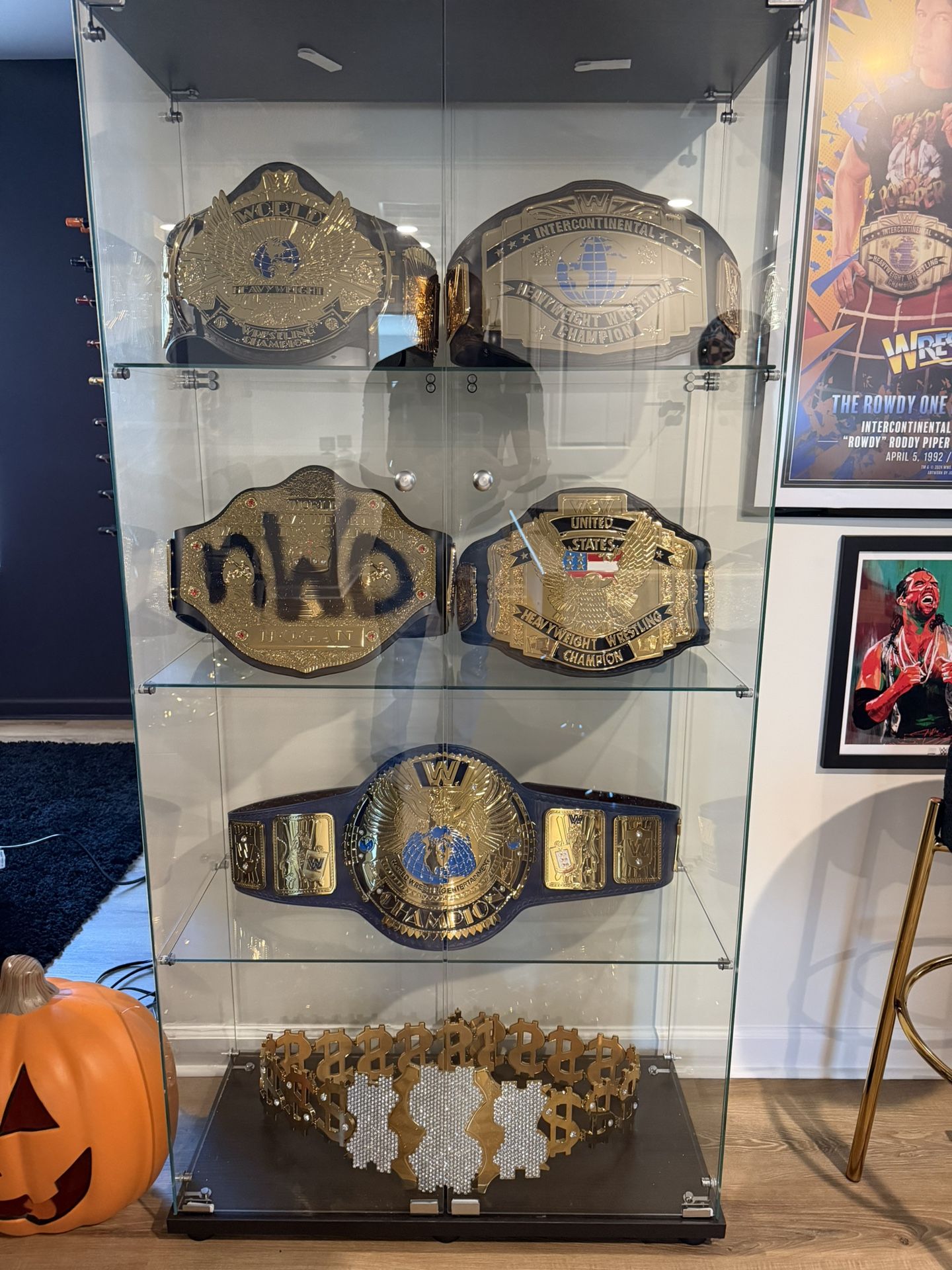 Authentic WWE Wrestling Belts With Glass Case