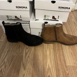$20 SALE. BRAND NEW LADIES ANKLE BOOTS.  ULTRA SUEDE.  SIZES 6.5. 7. & 7.5.  TAN AND BLACK.  NON SLIP.  WAS $49.99!!  SALE $20