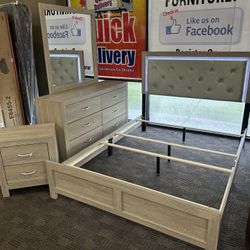 Silver Grey LED Queen Bed Set 