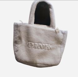 Victoria's Secret PINK Sherpa Mini Tote Bag light blue