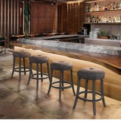 Solid Wood Counter Height Barstools Set of 4, Thick Upholstered Seat - New In Box
