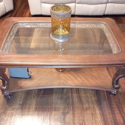 Wood And Glass Living Room Coffee Table 