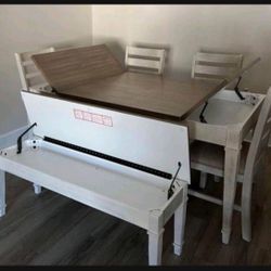 By Ashley Furniture White/ Light Brown Skempton 6 Piece Dining Table And Chairs/ Dining Room Set / Kitchen 🌹 Brand New 💥 