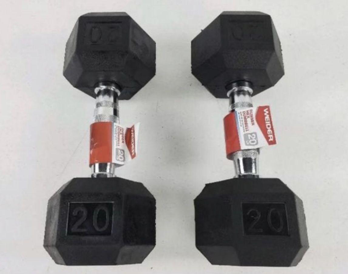 ** NEW 20 LB dumbbell + Free 🚗 *! Weider Rubber Hex Dumbbell W/ Knurled Grip includes CAP L/XL training gloves