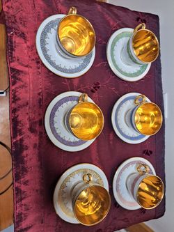 Vintage JSK Czech Porcelain Espresso Cup And Saucer 12 Piece Set