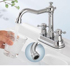 4 Inch Centerset Bathroom Sink Faucet Vintage 2 Cross Handles RV Mixer Tap Basin Nickel And Chrome, A20 N $40