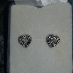 Vintage Authentic Sterling Silver And Diamond Heart Earrings.