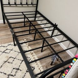 Vintage Heavy Duty Twin Bed Frame with Steel Slat Mattress Support