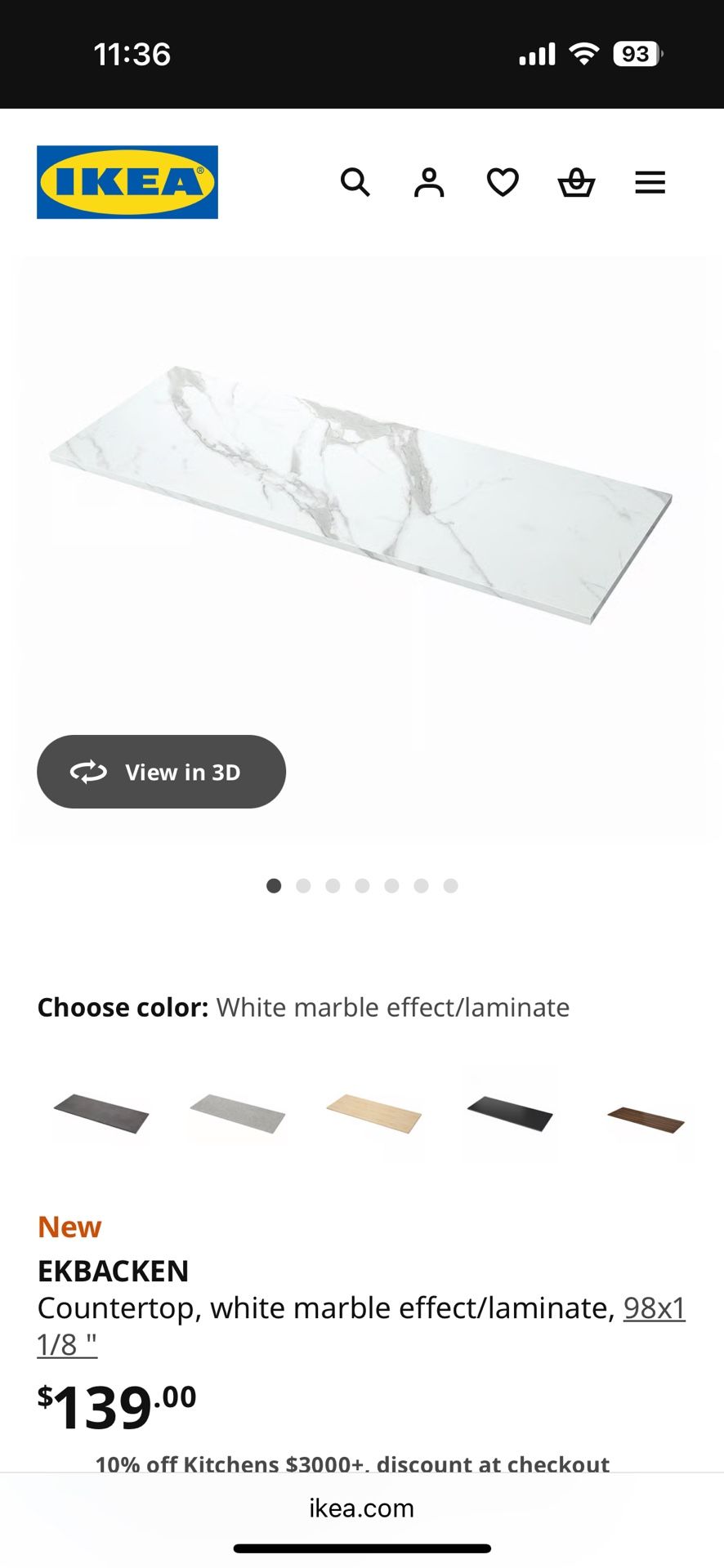 Ekbacken Counter/ Table Top White Marble IKEA 