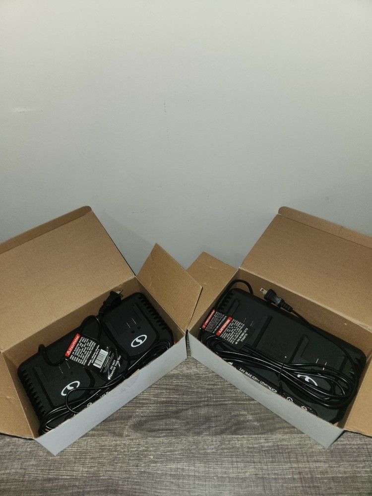 Set of 2 Sun Joe/Snow Joe 24V MAX ION+ LITHIUM ION Dual Port Chargers