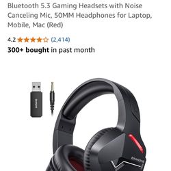 BINNUNE Wireless Gaming Headset With Microphone For PC PS4 PS5, 2.4G Wireless Bluetooth USB Gamer Headphones With Mic For Laptop Computer