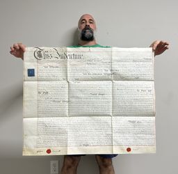 Antique Artifact From 1843 England. Very Old Leather Parchment Document Showing Sale Of Land! Indenture 