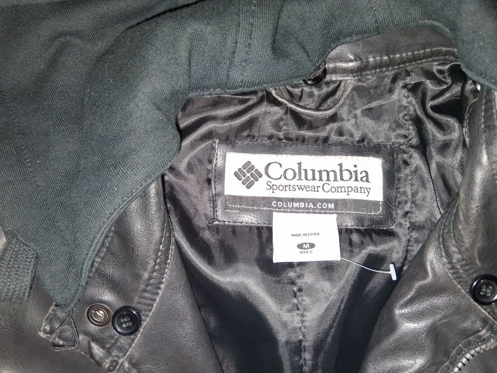 Leather zip up jacket with detachable hood