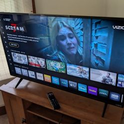 Wooden TV Stand With Storage And A 40" Vizio Smart TV