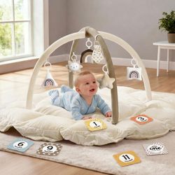 5-in-1 Convertible Baby Gym Play Tummy Time Mat, Soft Padded Baby Lounger