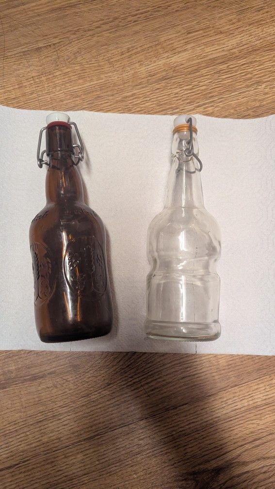Grolsch style flip top bottles