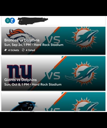 NFL Dolphins Tickets SEC 115 ROW 13 SEATS 7-10
