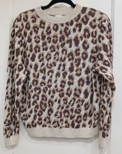 A New Day Sz Medium Leopard Print Crewneck Sweater Women’s Soft Long Sleeve