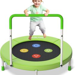 3FT Toddler Trampoline with Adjustable Handlebar, 36" Foldable & Spring-Free, Mini Kids up to 100 1b