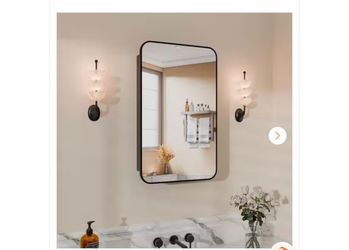 16 in. W × 26 in. H Recessed Rectangular Metal Framed Bathroom Medicine Cabinets with Mirror in Matt Black