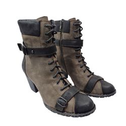 Born Boots Womens 9 Brown Leather Lace Up Ankle Boots Buckles Carolina 