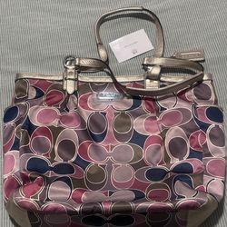 Coach Signature Scarf Sateen Gold Trim Satin Handbag/Tote C1257 F19464