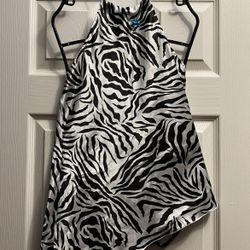Princy by Jessica Simpson Vintage Asymmetrical Hem Zibra Print Halter Top Sz S