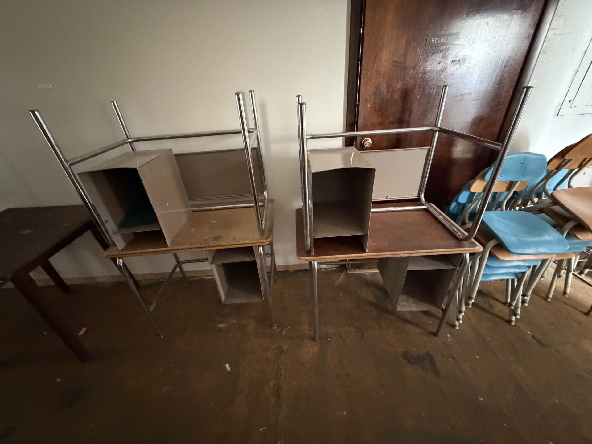 Wood Top School Desks With Build In Shelves (4 Total)(Read Description)