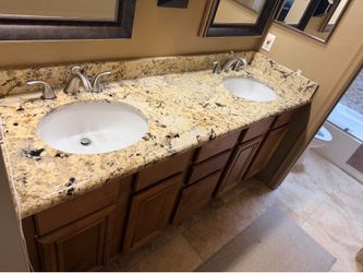 Dual bathroom sink, countertop and vanity