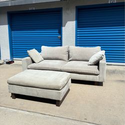 West Elm Light Taupe Couch with Ottoman 🛻Delivery Available🛻