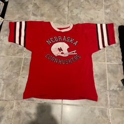 Vintage 80s Nebraska Cornhuskers Logo Red Men’s T-Shirt Jersey SZ L