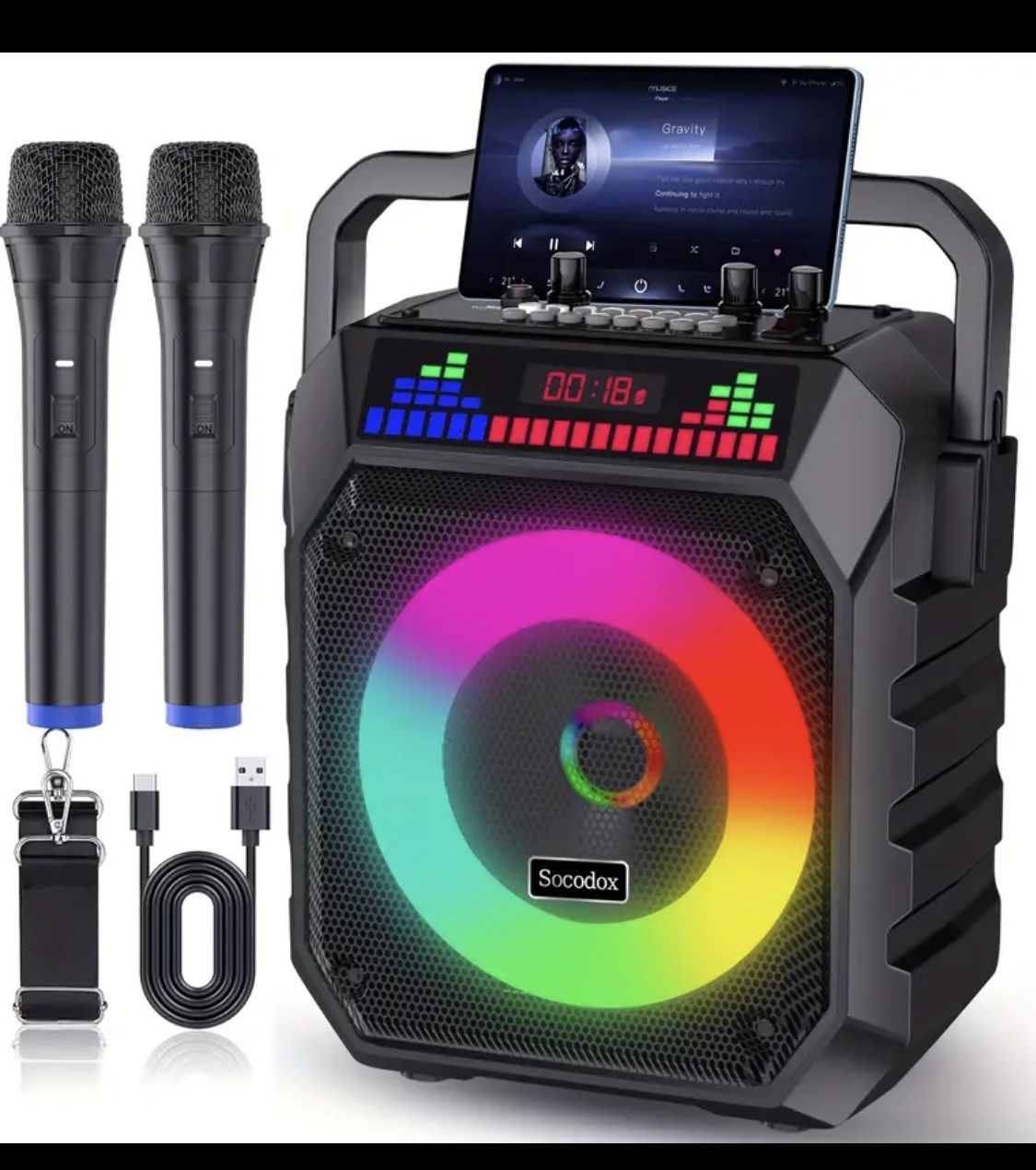 Karaoke Machine Portable Wireless Speaker With Effects And 2 Mics