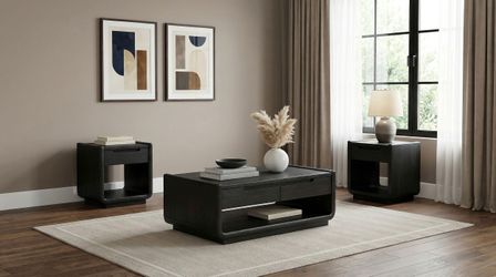 Leandro Burnished Black 3-piece Wood Coffee and End Table Set