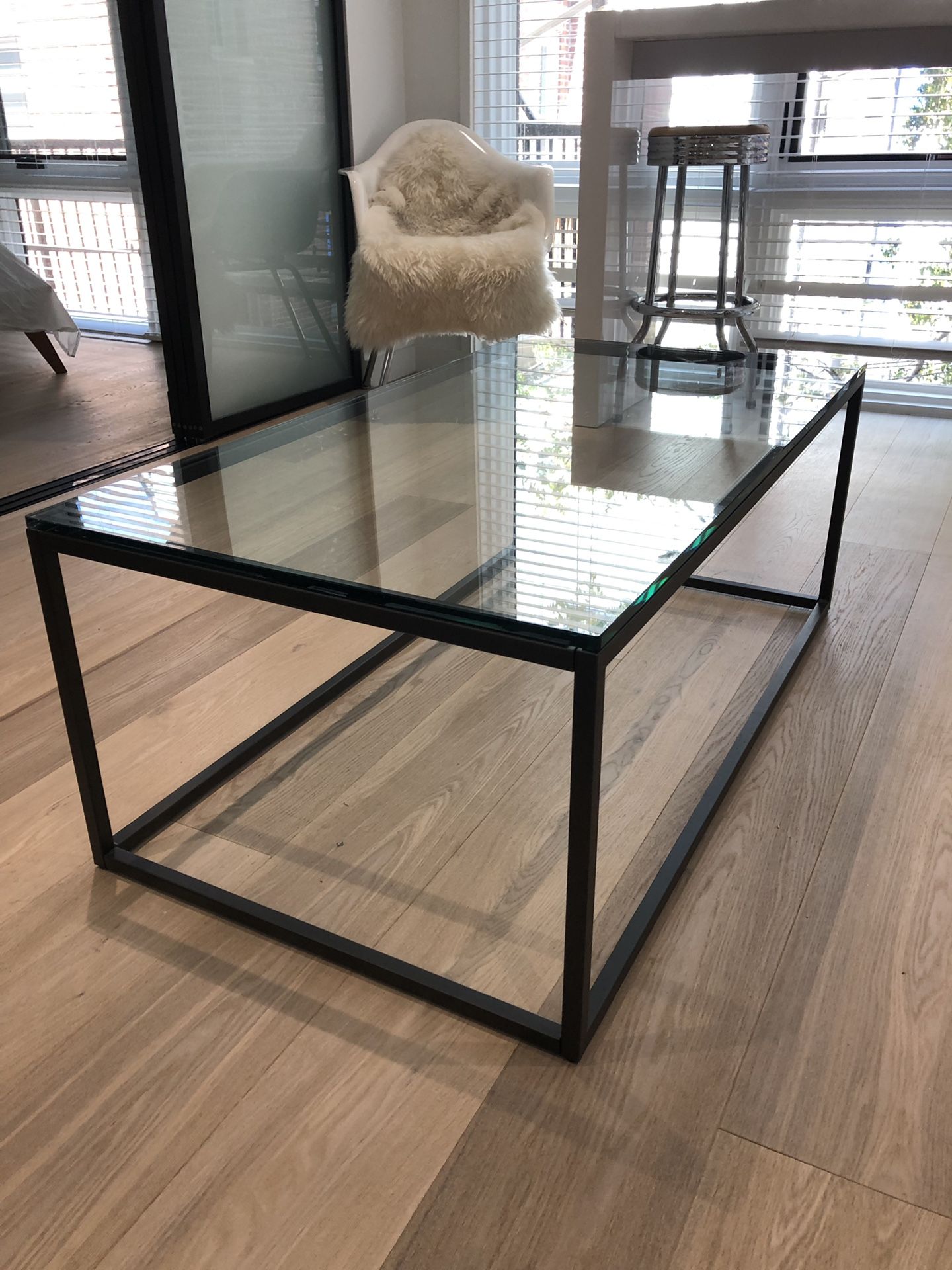 West Elm glass coffee table