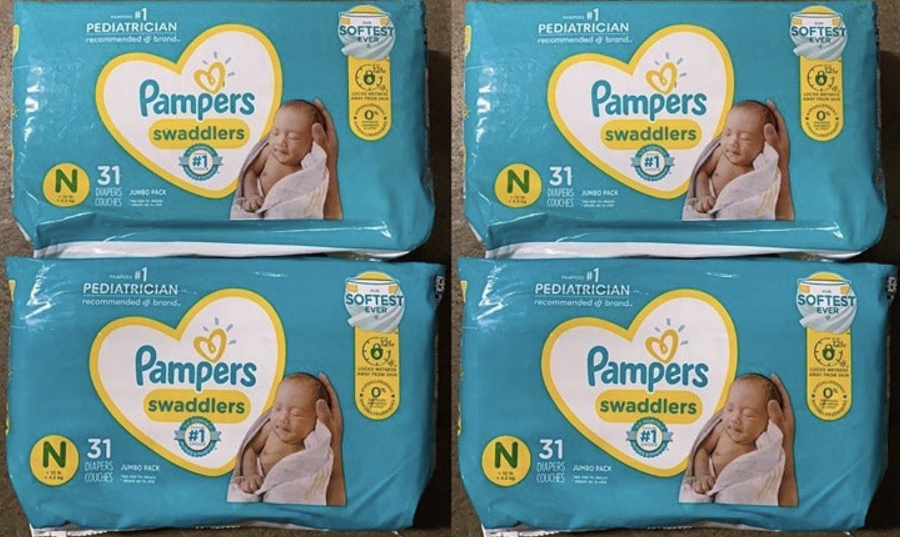 4 Bags Pampers Swaddlers N Newborn Size Diapers