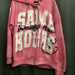 Pink And White Distressed Hoodie