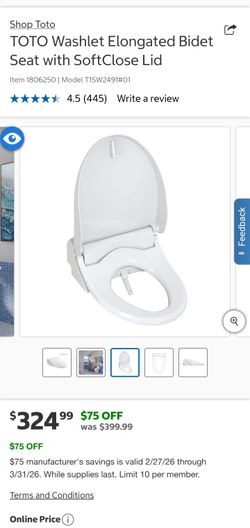 TOTO Washlet Bidet Seat with Softclose Lid - $399 at Costco